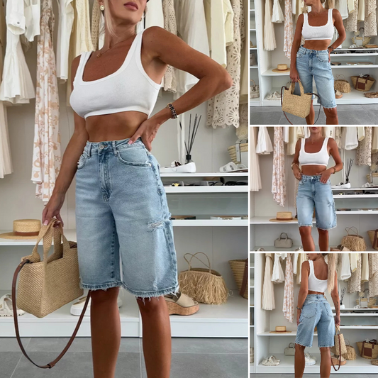 Buy 2 Save 10%⏰Last Day Hot Sale!!⌛👖Retro Destroyed Denim Midi Pants