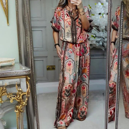 💥64% OFF💥Women's Printed Top & Wide Leg Pants 2-Piece Set