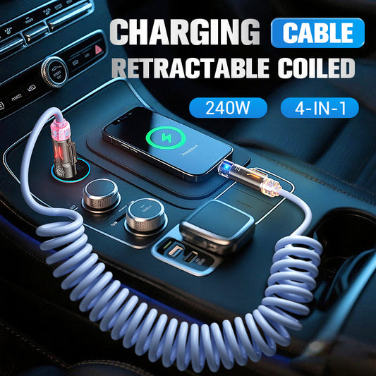 🔥 Hot sale 🔥 240W 4-in-1 Retractable Coiled Charging Cable