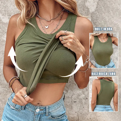 💖LAST DAY SPECIAL PRICE: ￡14.99!!💖Ribbed Stretchy Tank Top with Shelf Bra