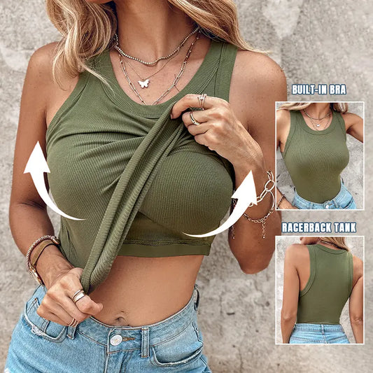 💖LAST DAY SPECIAL PRICE: ￡14.99!!💖Ribbed Stretchy Tank Top with Shelf Bra